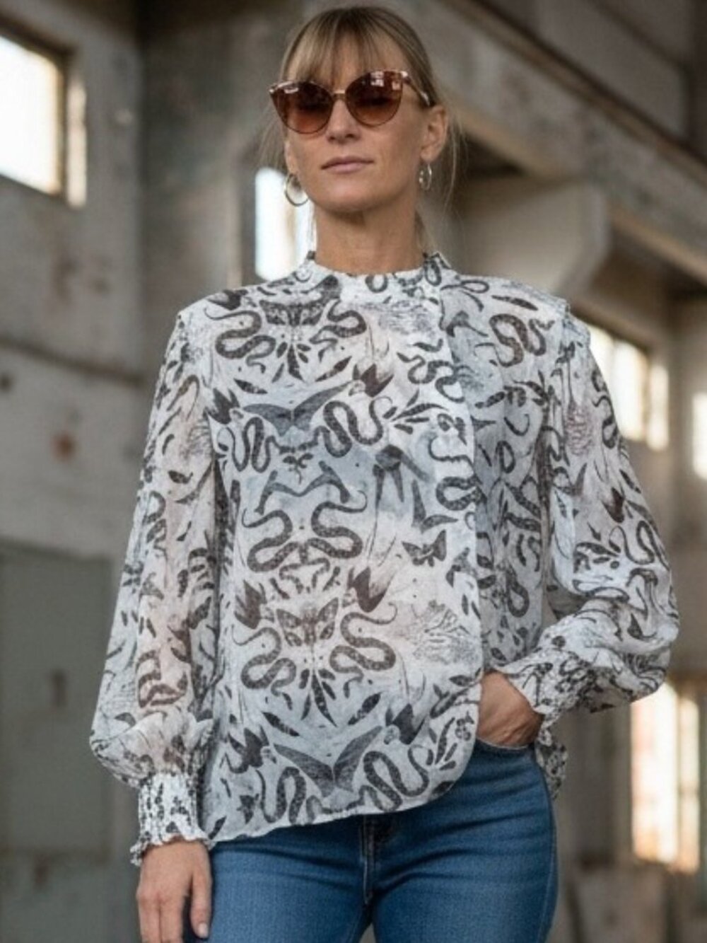 All Saints Jasmine Somnium Top Blouse 4 Sheer Snake Design